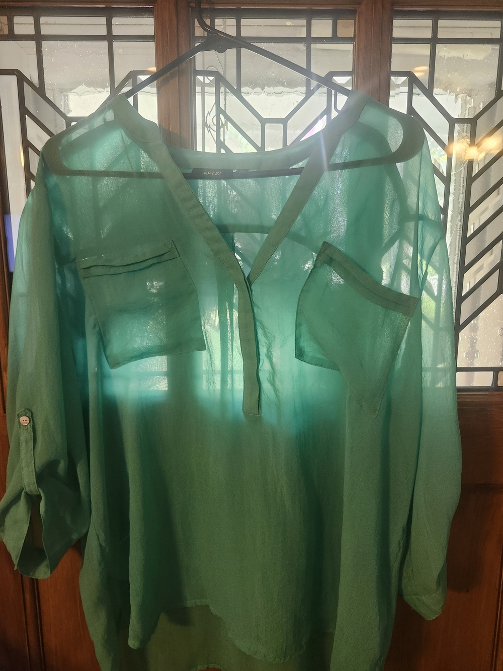Apt. 9 Teal Sheer Split-Neck Shirt with Pockets